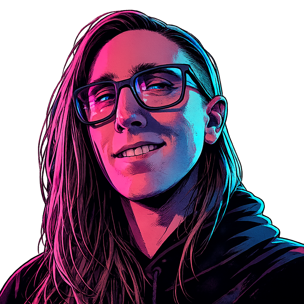 Illustration of a woman in glasses smiling.