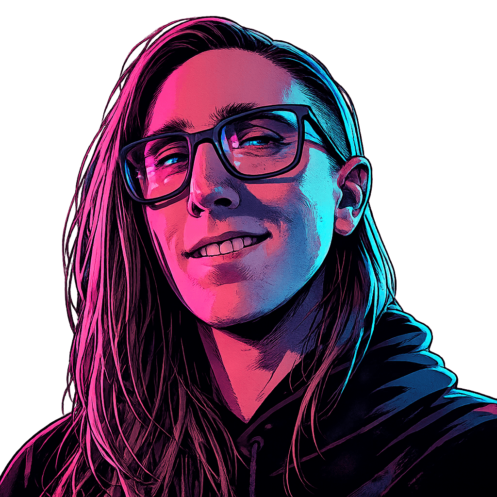Illustration of a woman in glasses smiling.